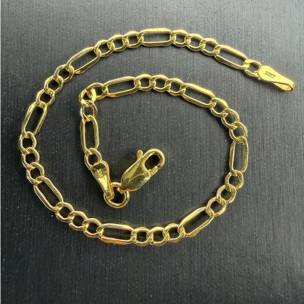 10k Solid Italian Yellow Gold Figaro Bracelet 7 Inch 3.5mm